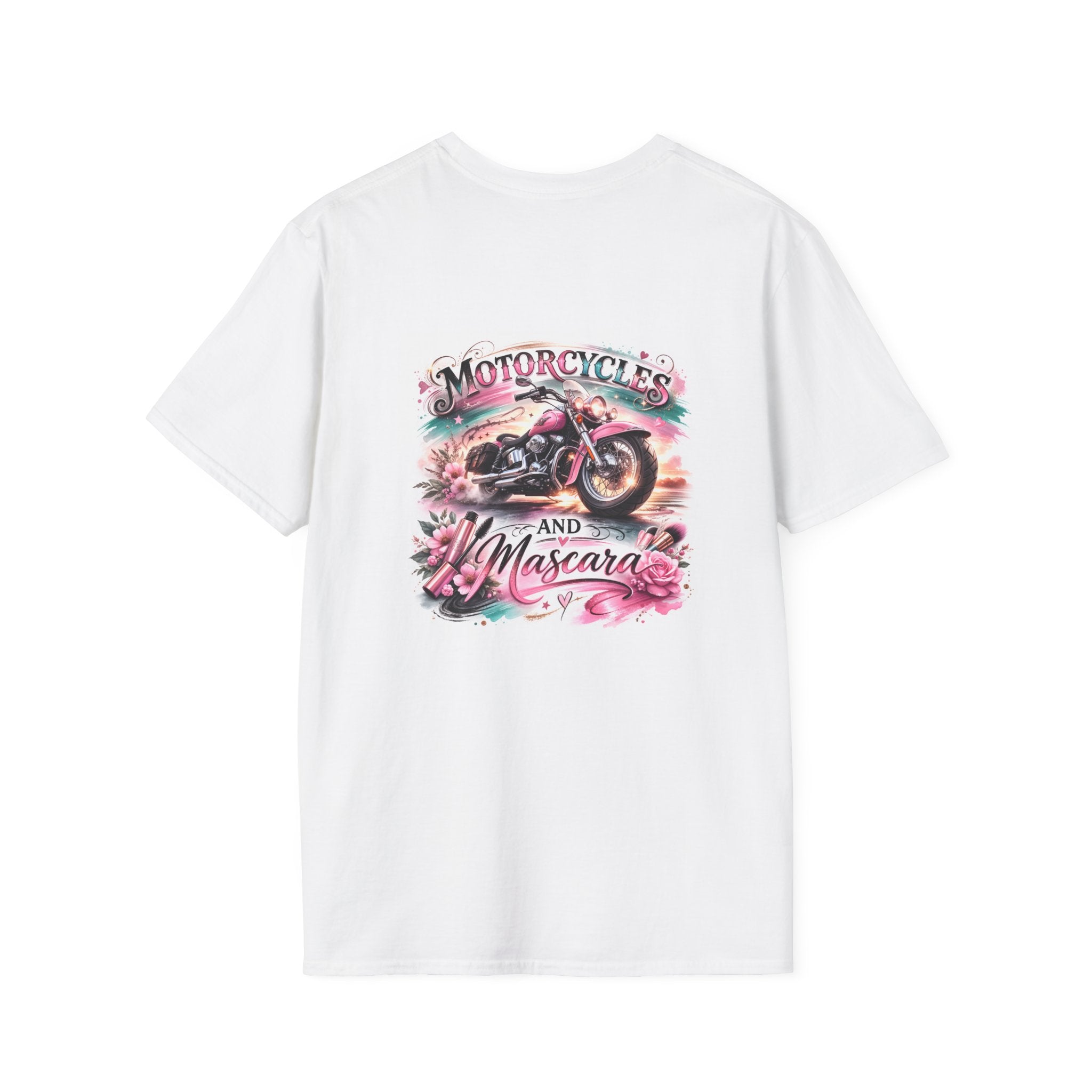 Motorcycles and Mascara Tee — Women's Biker Floral Graphic T-Shirt