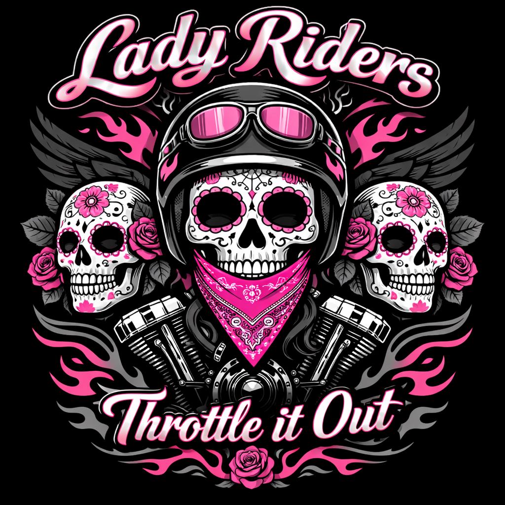 Lady Riders Hot Pink Sugar Skull Design