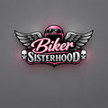 Biker Sisterhood with Wings and Skulls Logo