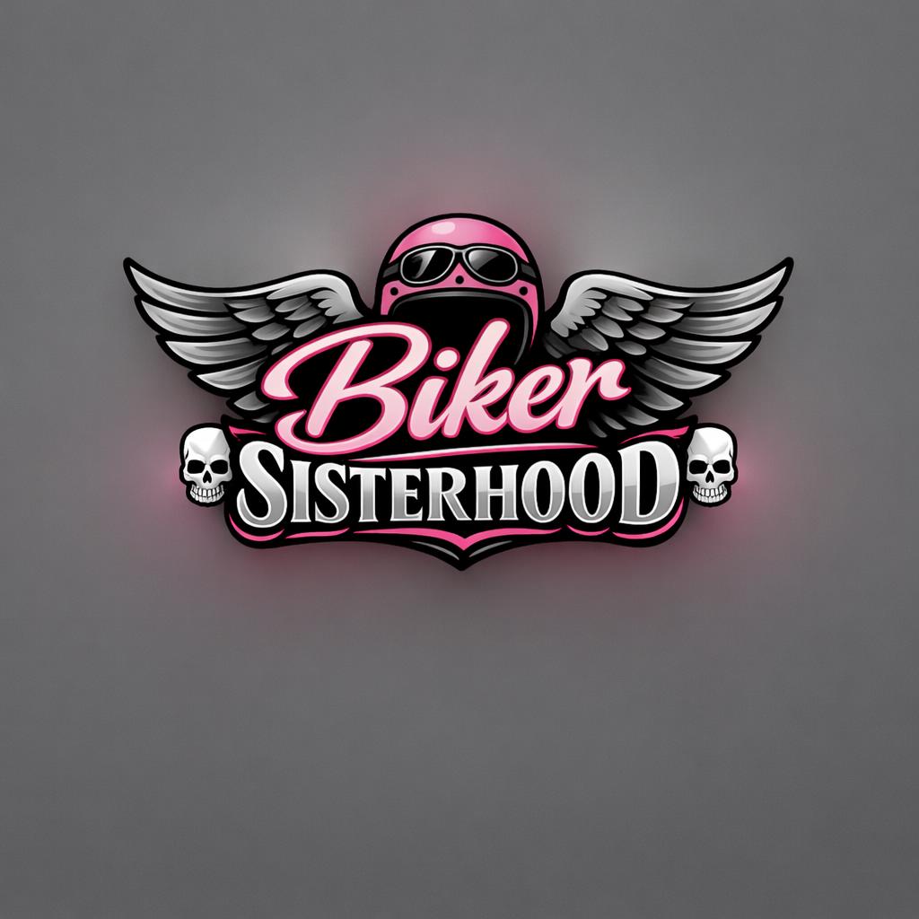 Biker Sisterhood with Wings and Skulls Logo