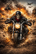 Dark Skull Riding His Harley Out Of The War Zone