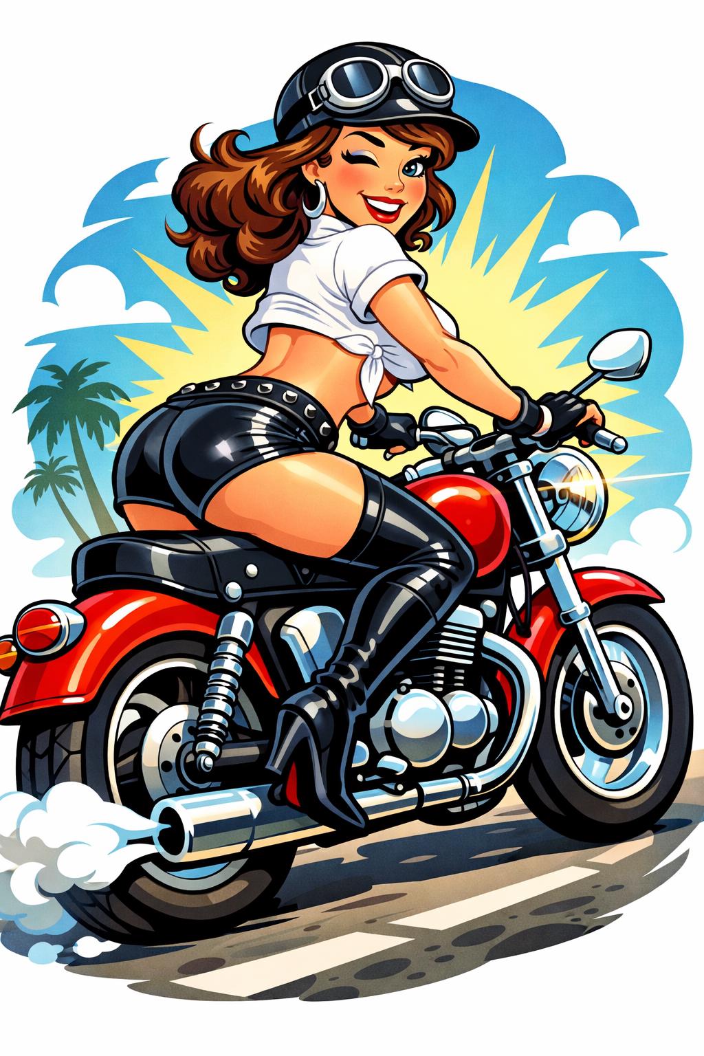 Pin Up Cartoon Biker Chick