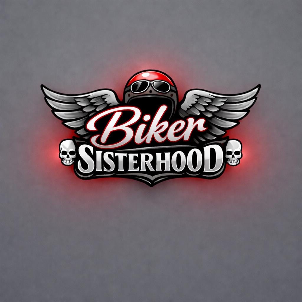Biker Sisterhood Logo Red Wings and Skulls