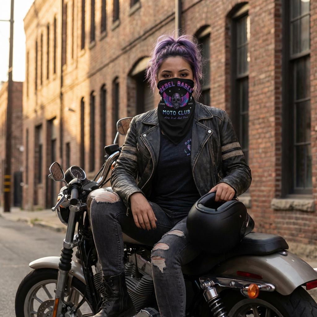 Rebel Babes Moto Club Skull with Wings Lightweight Neck Gaiter | Live Fast and Free