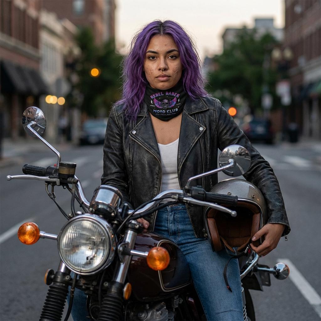 Rebel Babes Moto Club Skull with Wings Lightweight Neck Gaiter | Live Fast and Free