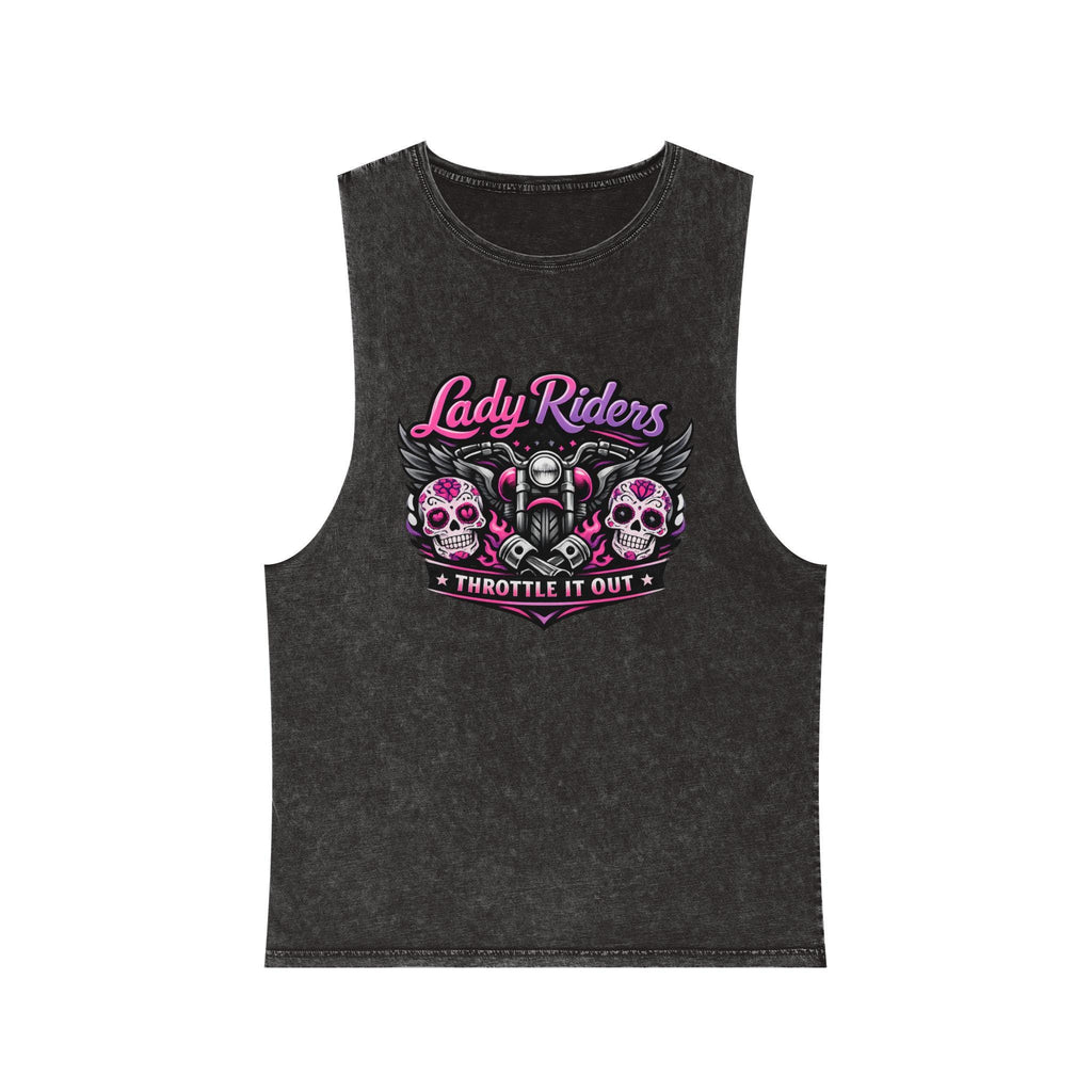Lady Riders Skull Motorcycle Throttle it out Tank Top | Biker Graphic Stonewash