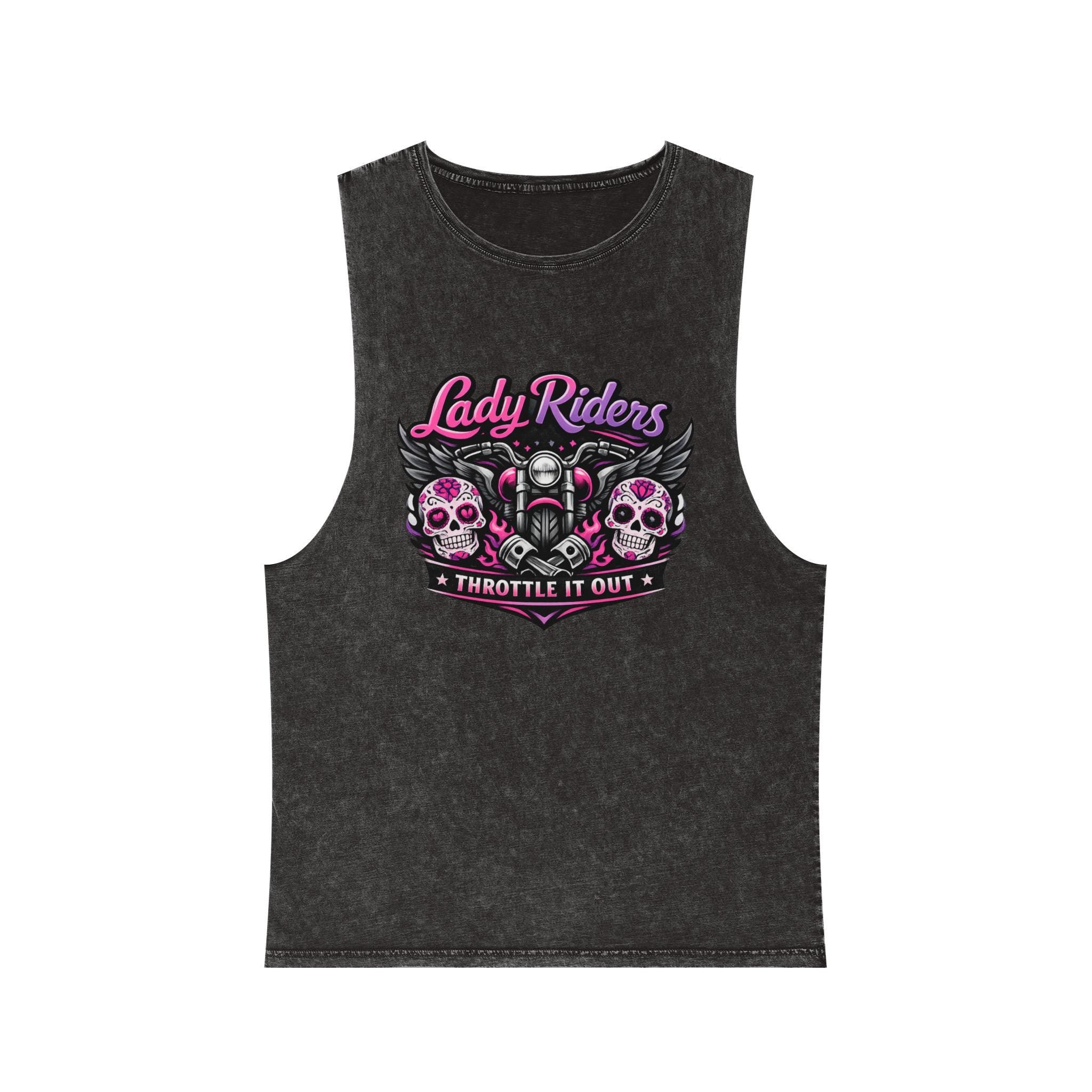 Lady Riders Skull Motorcycle Throttle it out Tank Top | Biker Graphic Stonewash