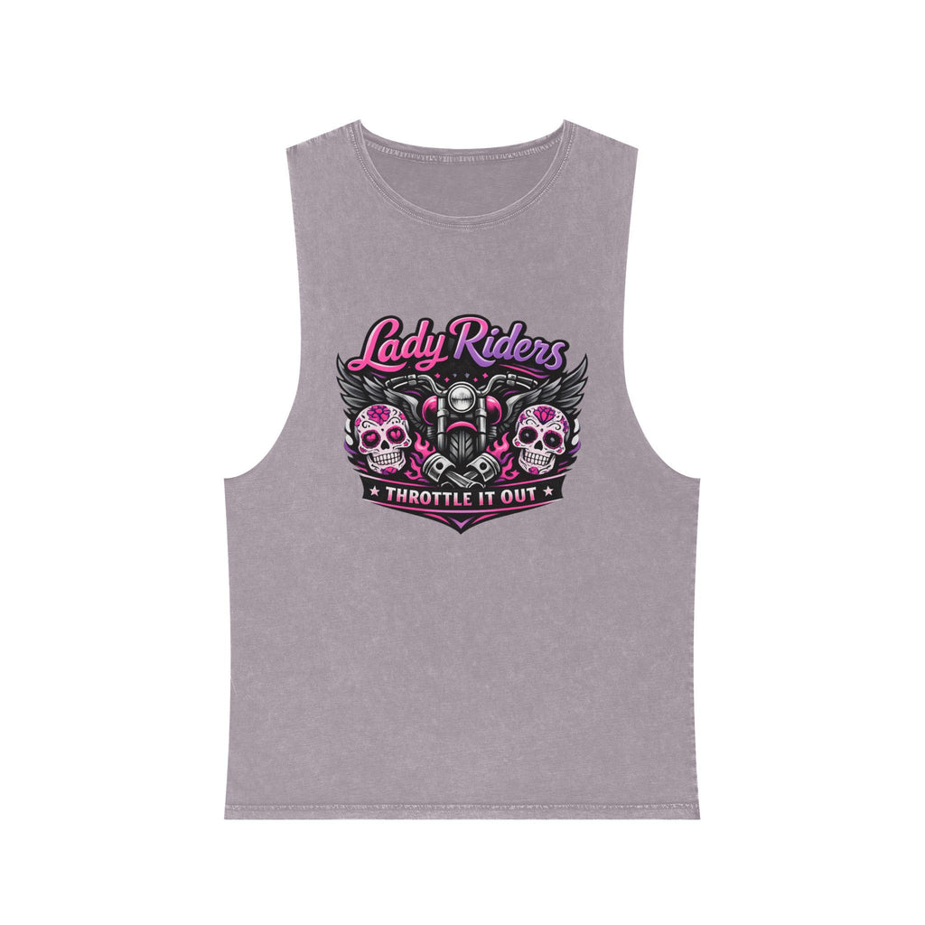 Lady Riders Skull Motorcycle Throttle it out Tank Top | Biker Graphic Stonewash