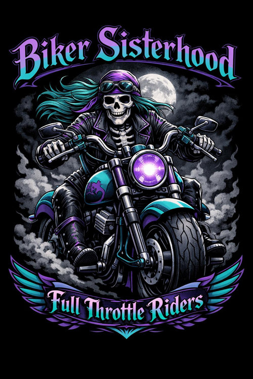 Biker Sisterhood Full Throttle Riders Purple & Teal Design