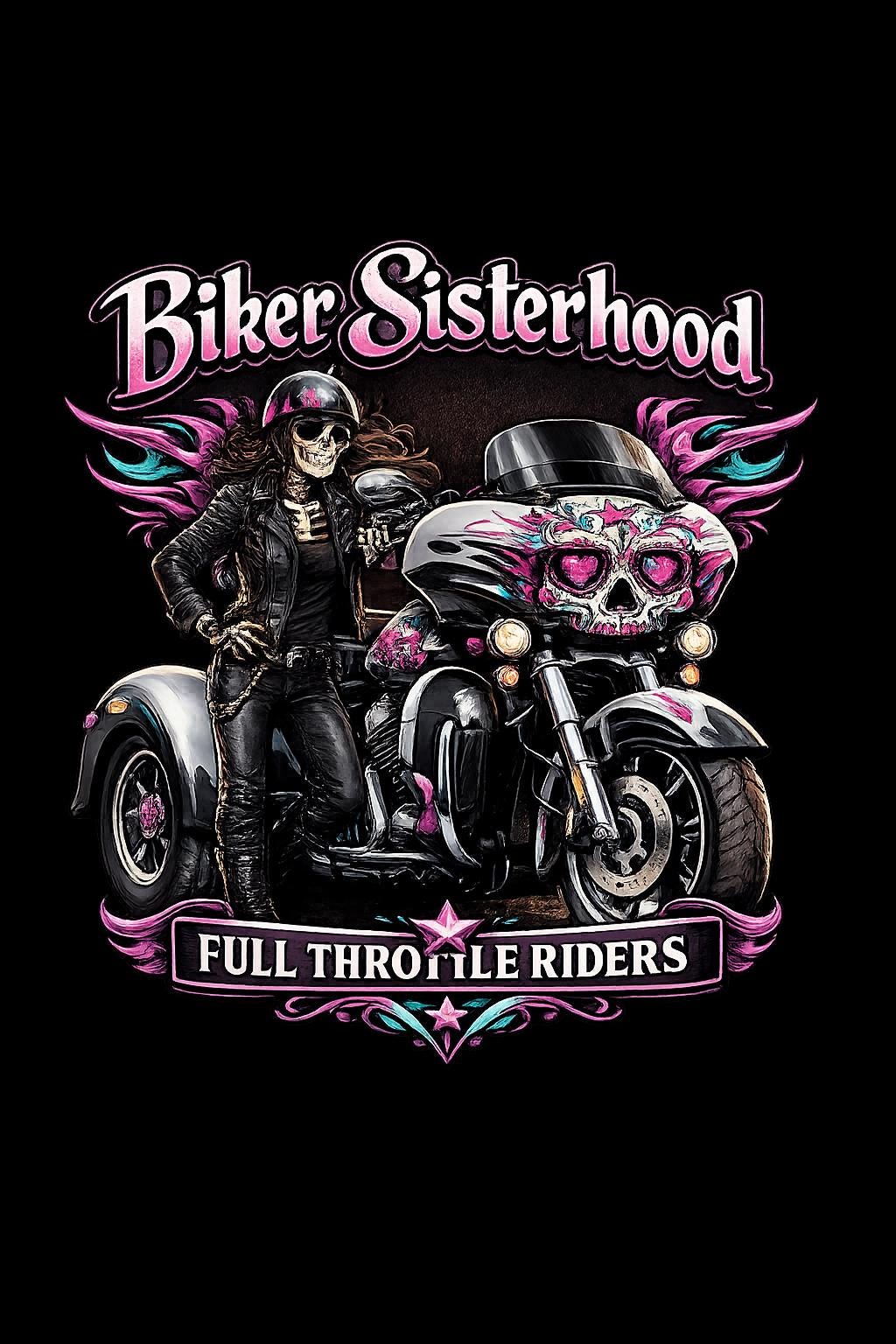 Biker Sisterhood Logo Sugar Skull Design