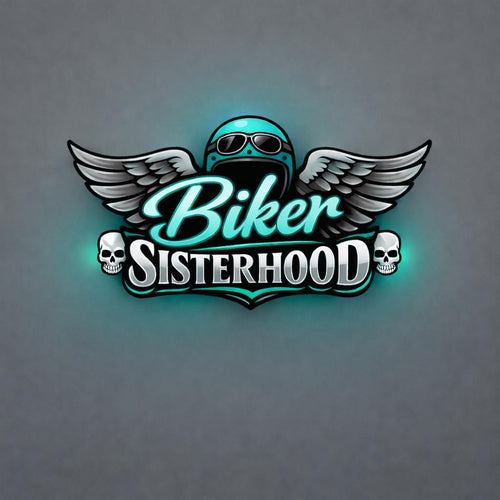 Biker Sisterhood Logo Wing and Skulls Teal