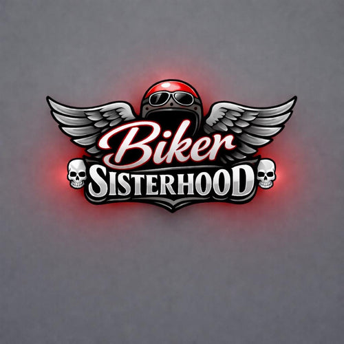Biker Sisterhood Logo Red Wings and Skulls