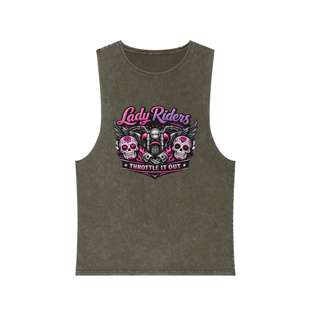 Lady Riders Skull Motorcycle Throttle it out Tank Top | Biker Graphic Stonewash