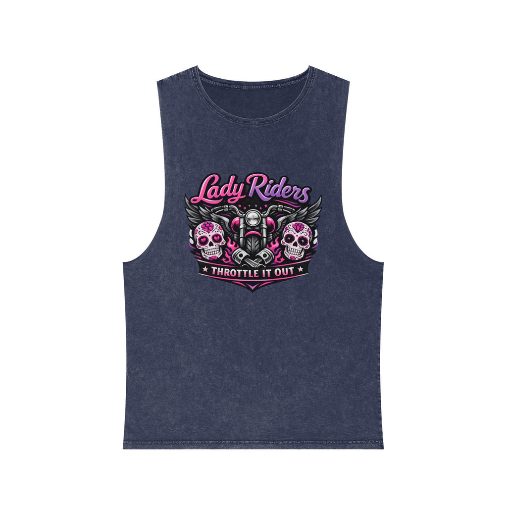 Lady Riders Skull Motorcycle Throttle it out Tank Top | Biker Graphic Stonewash