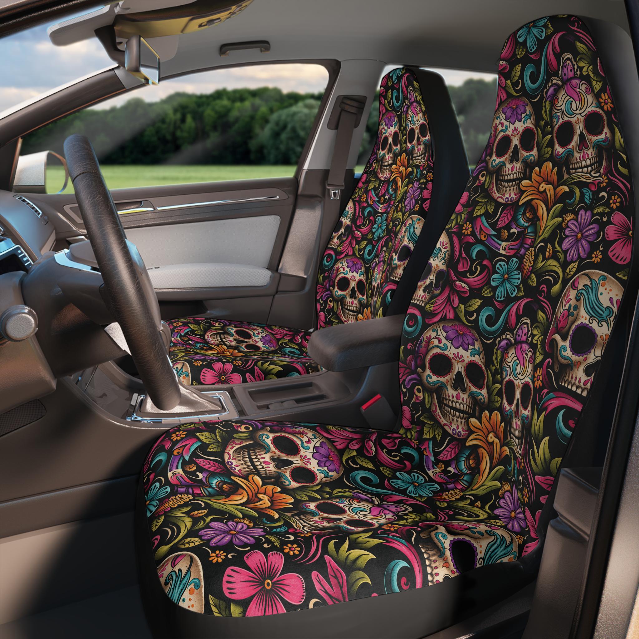 Colorful Sugar Skull Car Seat Covers