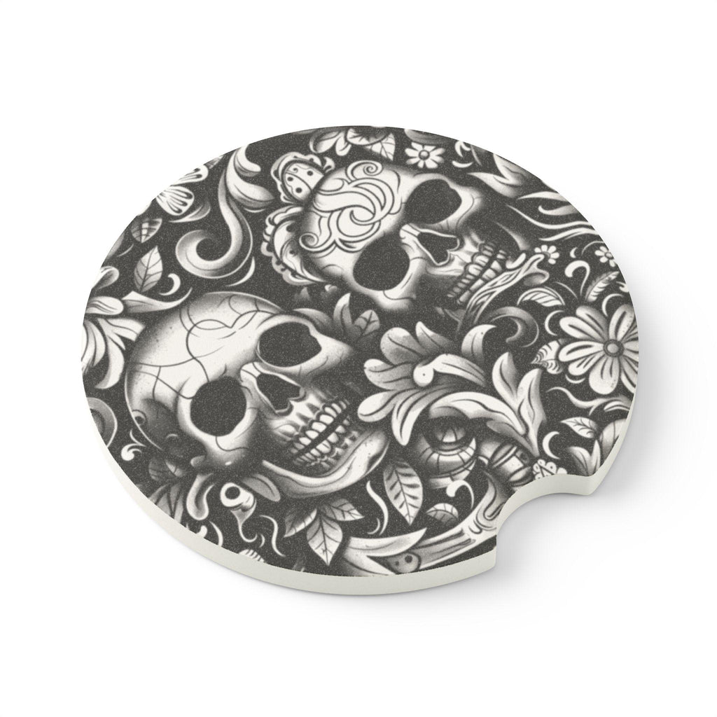 Soapstone Car Coaster — Gothic Sugar Skull Design Car Coaster