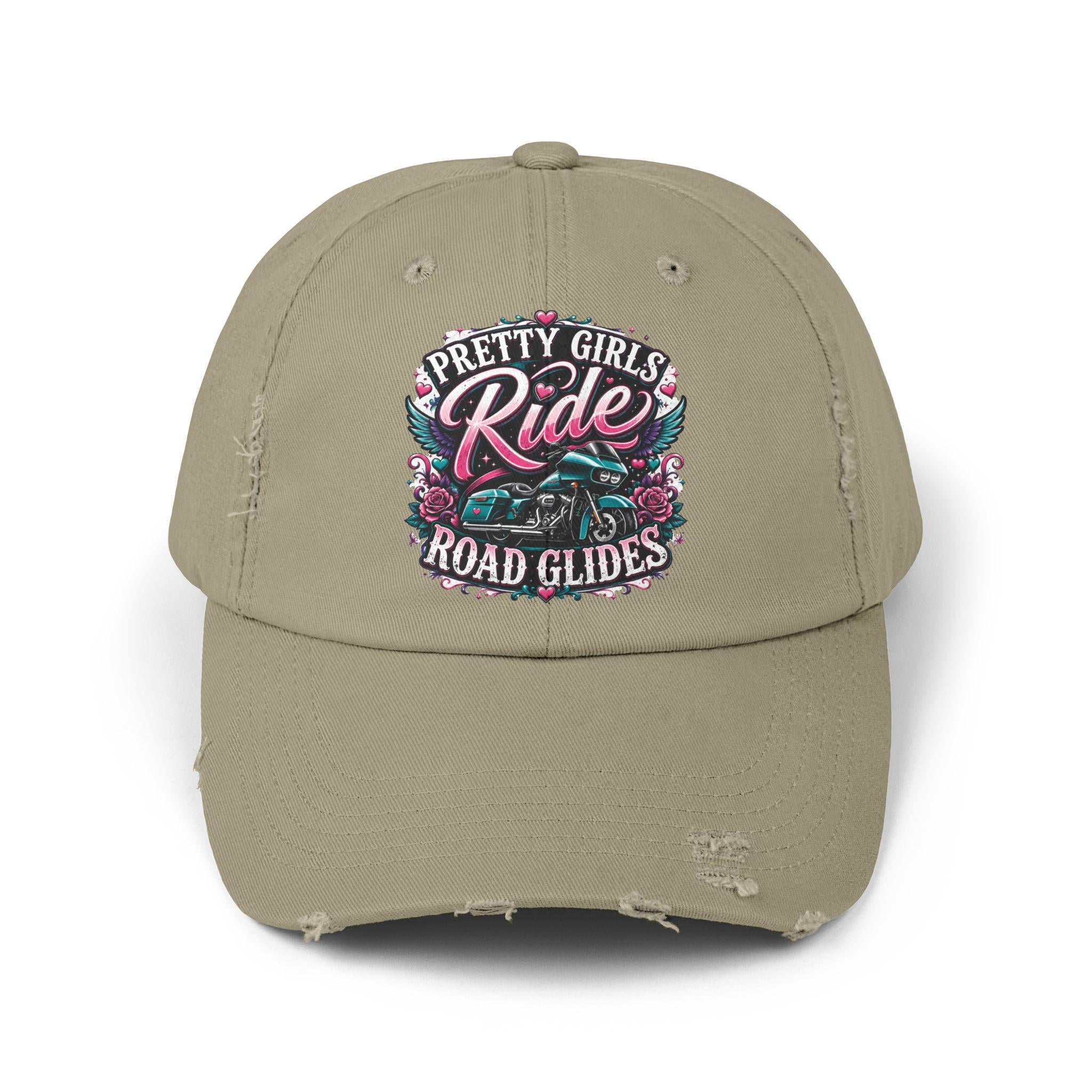 Pretty Girls Ride Road Glides Distressed Cap