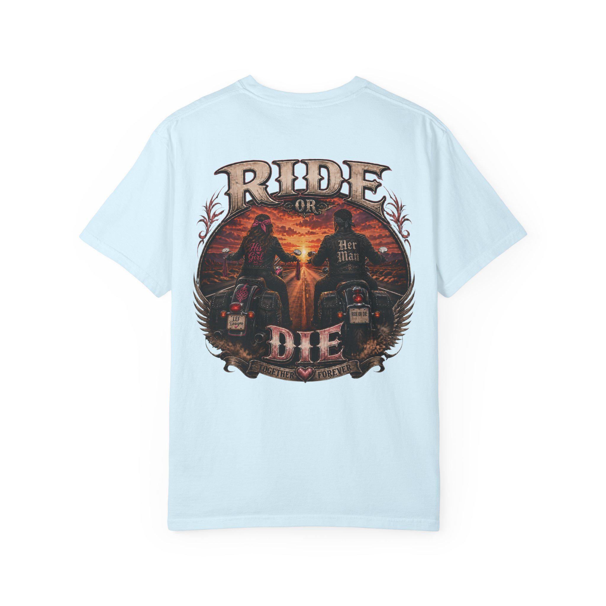 Ride or Die Motorcycle T-Shirt | Biker Sunset Back Print