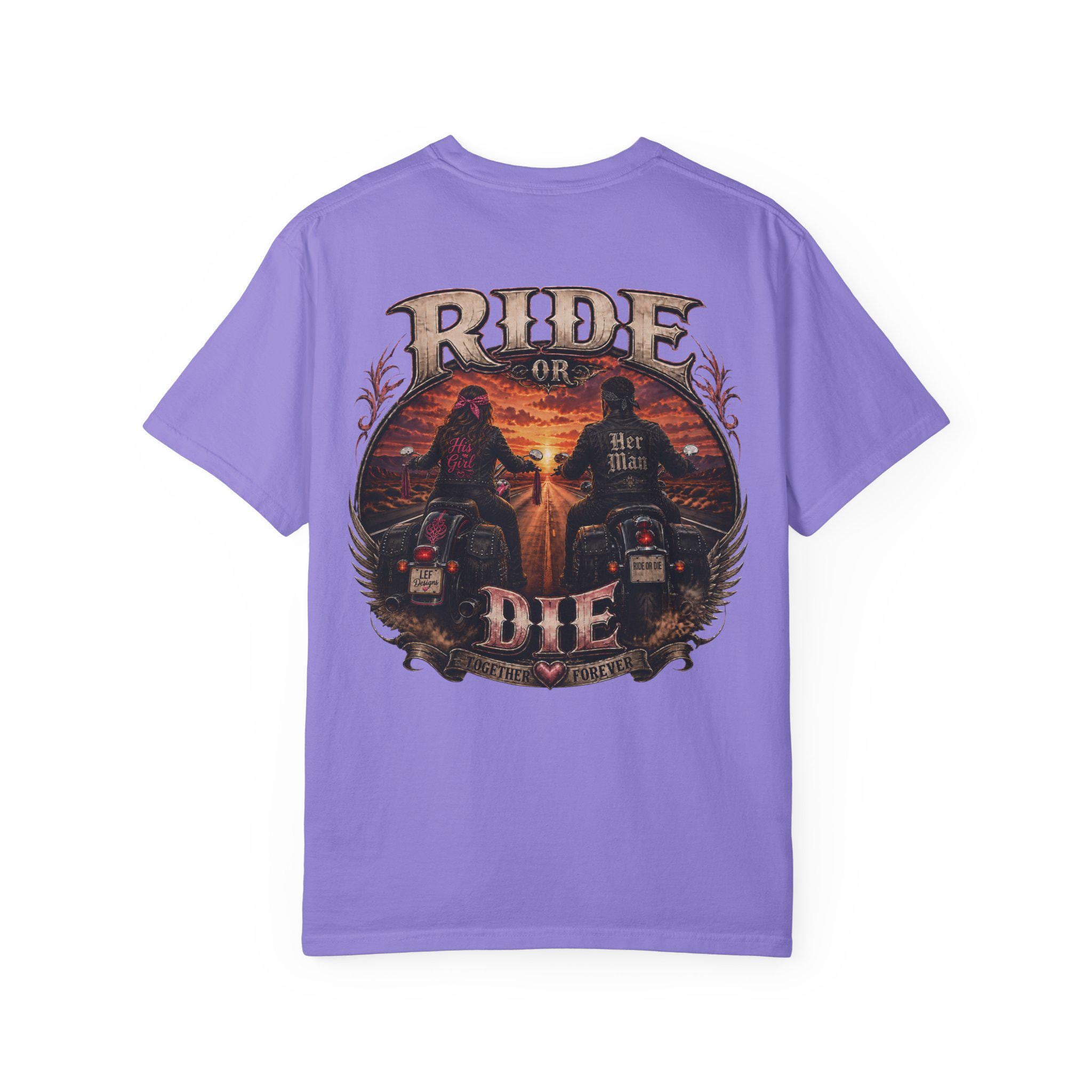 Ride or Die Motorcycle T-Shirt | Biker Sunset Back Print