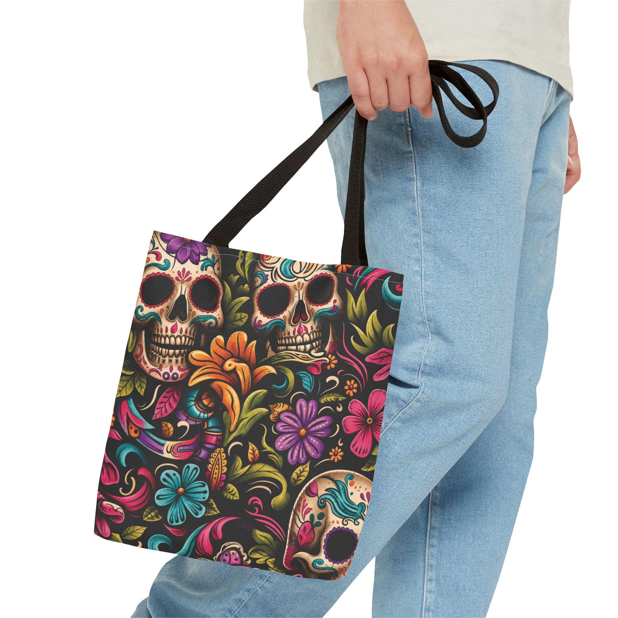 Sugar Skull Floral Tote Bag Day of the Dead Decorative Canvas Tote