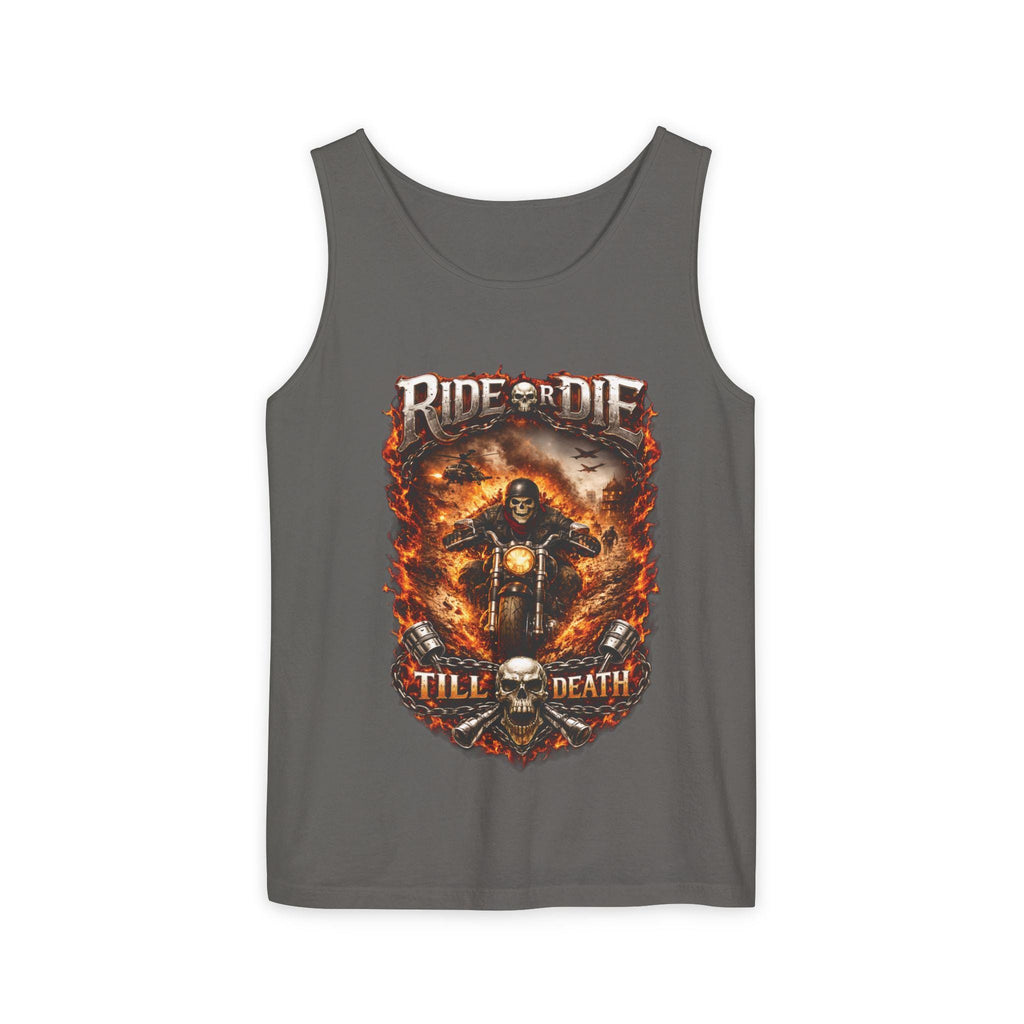 Tank Top "Ride or Die Till Death" Biker Skull Motorcycle Graphic