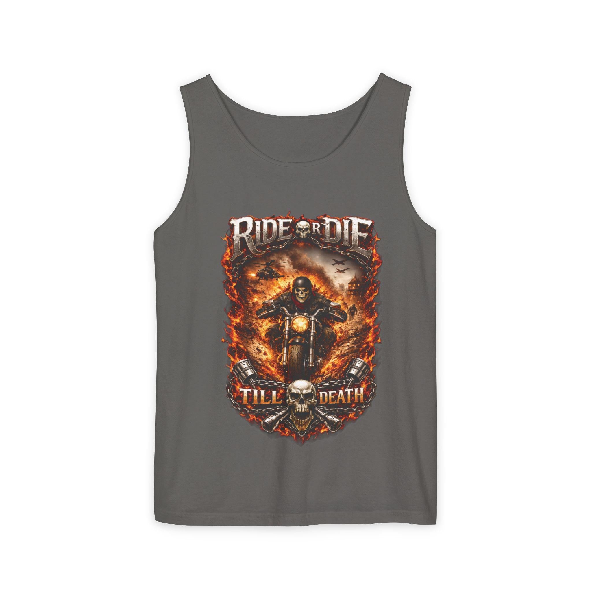 Tank Top "Ride or Die Till Death" Biker Skull Motorcycle Graphic