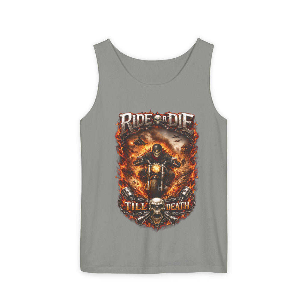 Tank Top "Ride or Die Till Death" Biker Skull Motorcycle Graphic