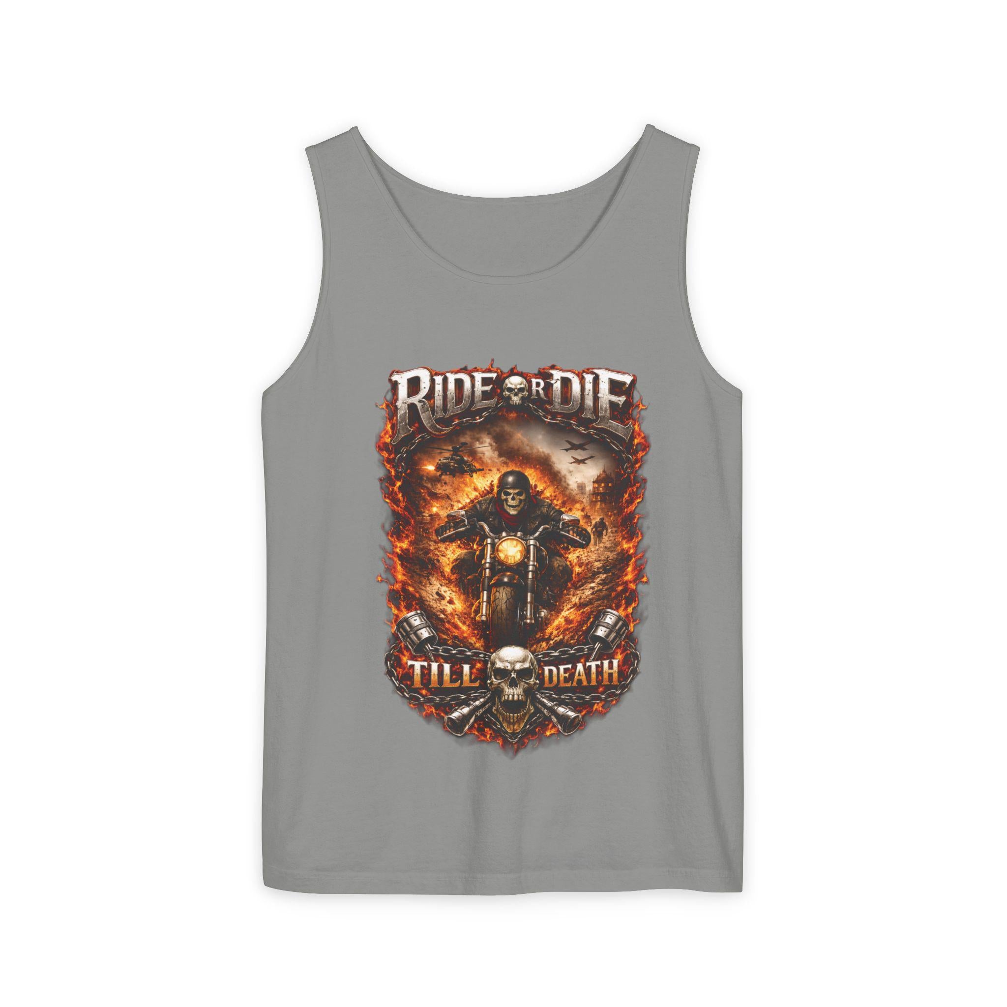 Tank Top "Ride or Die Till Death" Biker Skull Motorcycle Graphic