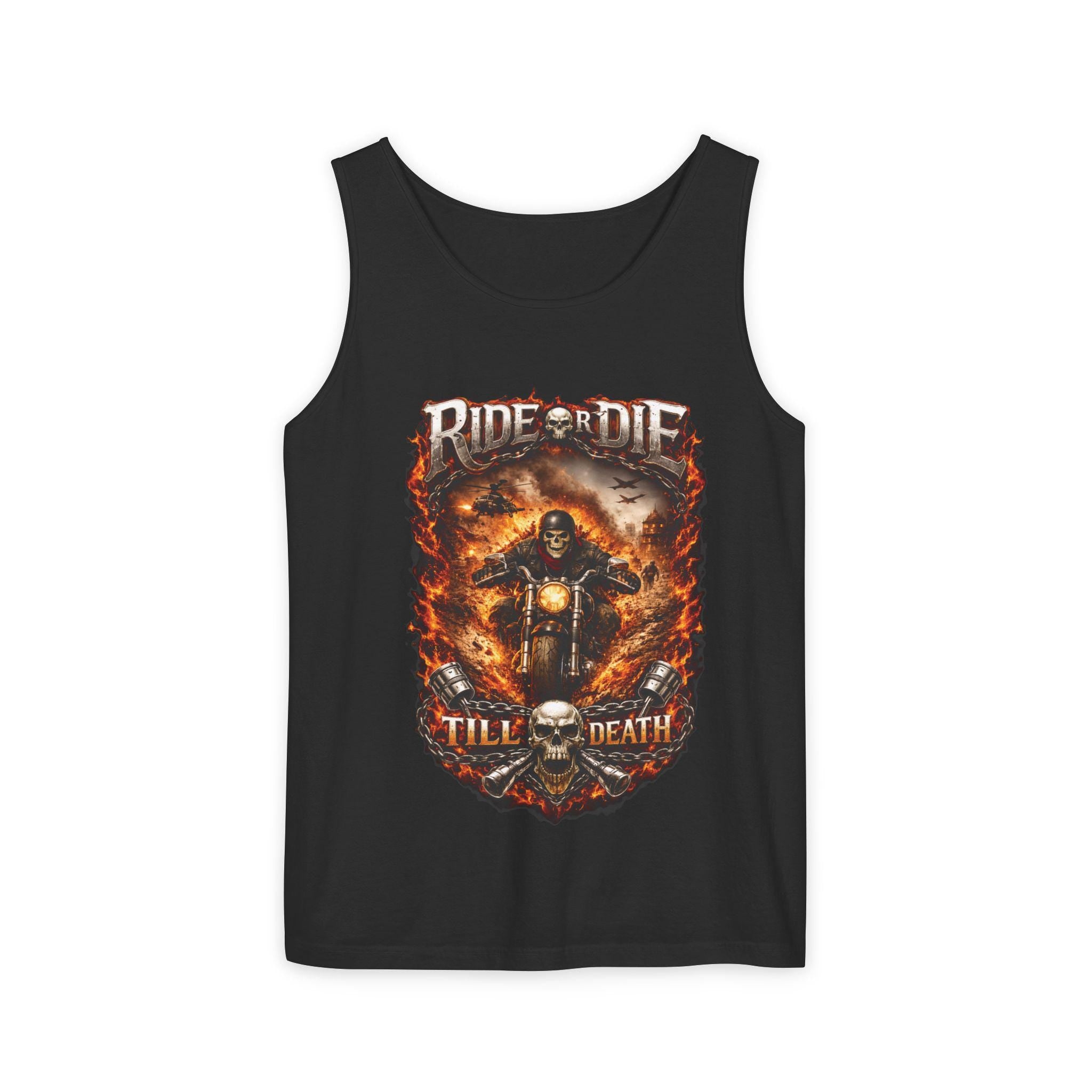 Tank Top "Ride or Die Till Death" Biker Skull Motorcycle Graphic