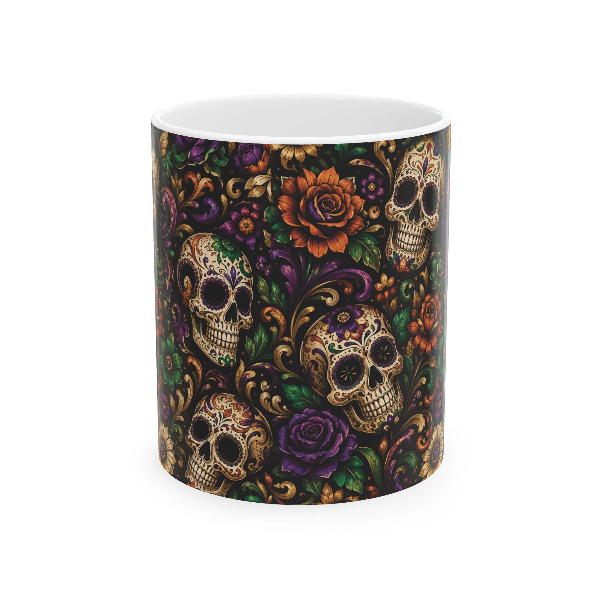 Day of the Dead Sugar Skull Ceramic Mug Floral Gothic