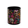 Black Day of the Dead Skull Floral Coffee Mug (11oz/15oz)