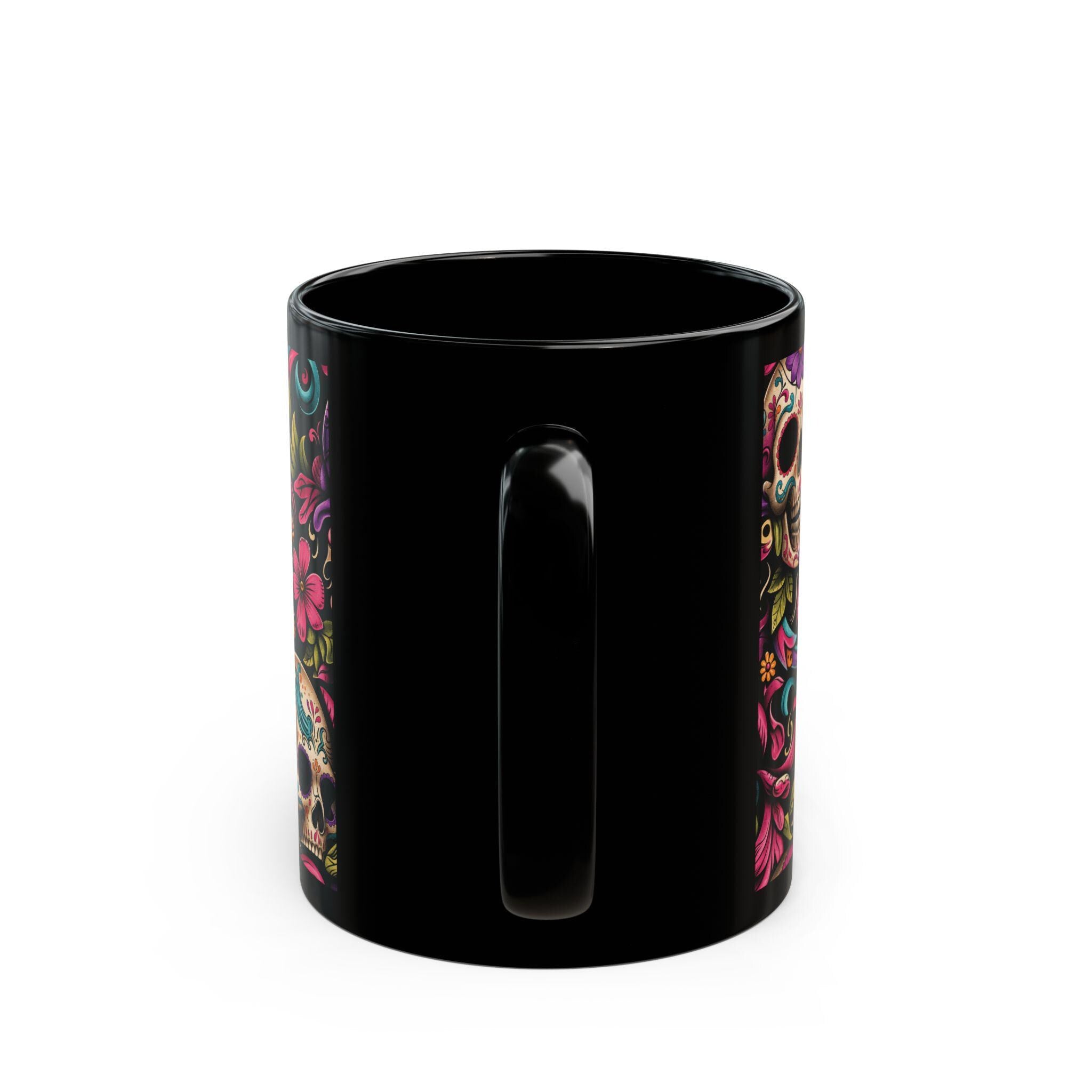 Black Day of the Dead Skull Floral Coffee Mug (11oz/15oz)