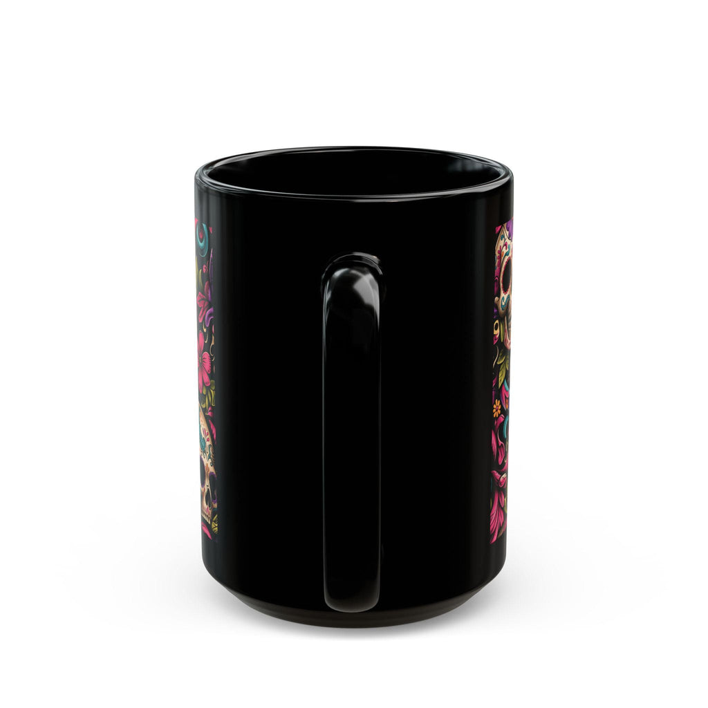 Black Day of the Dead Skull Floral Coffee Mug (11oz/15oz)
