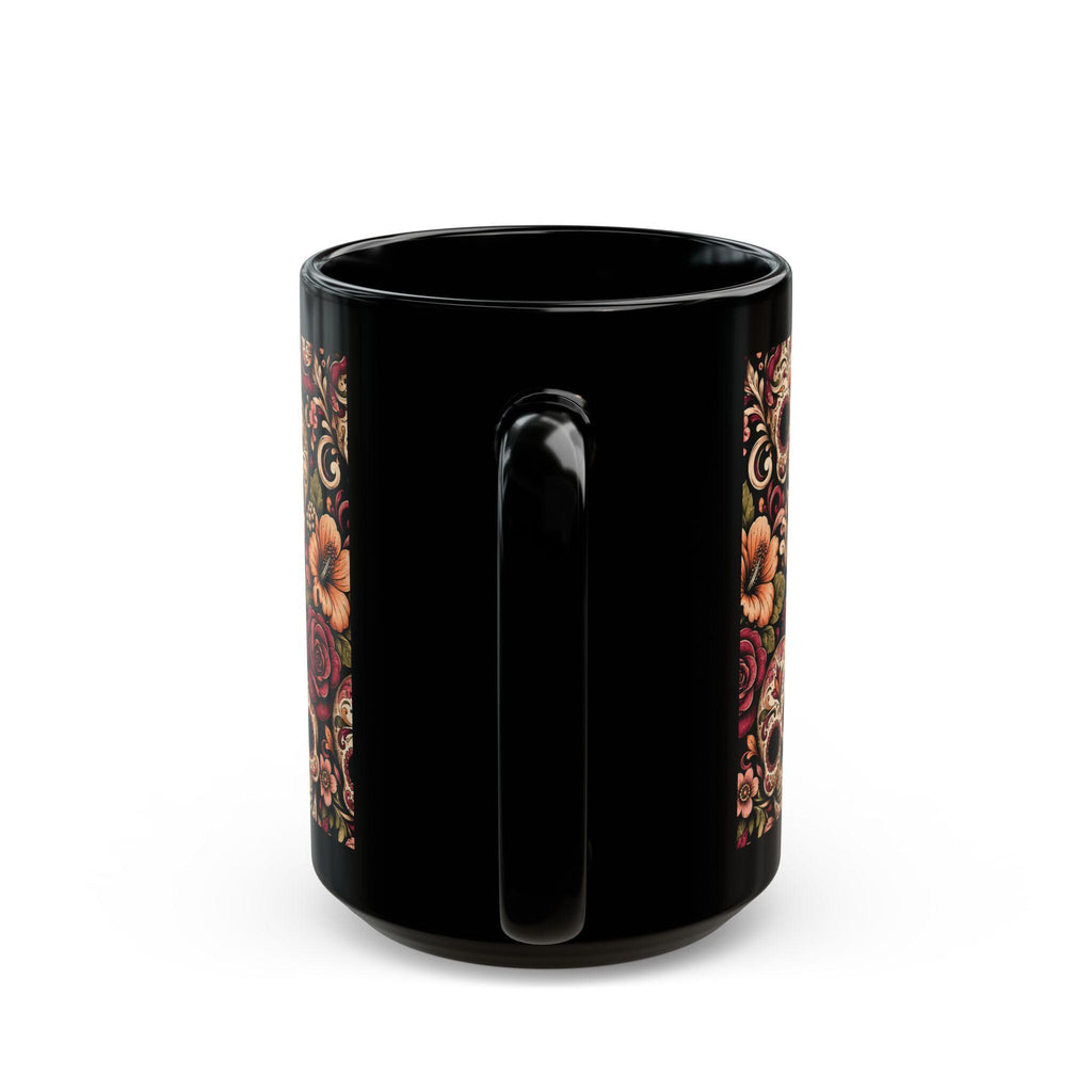 Day of the Dead Sugar Skull Black Mug Floral Calavera Coffee Cup