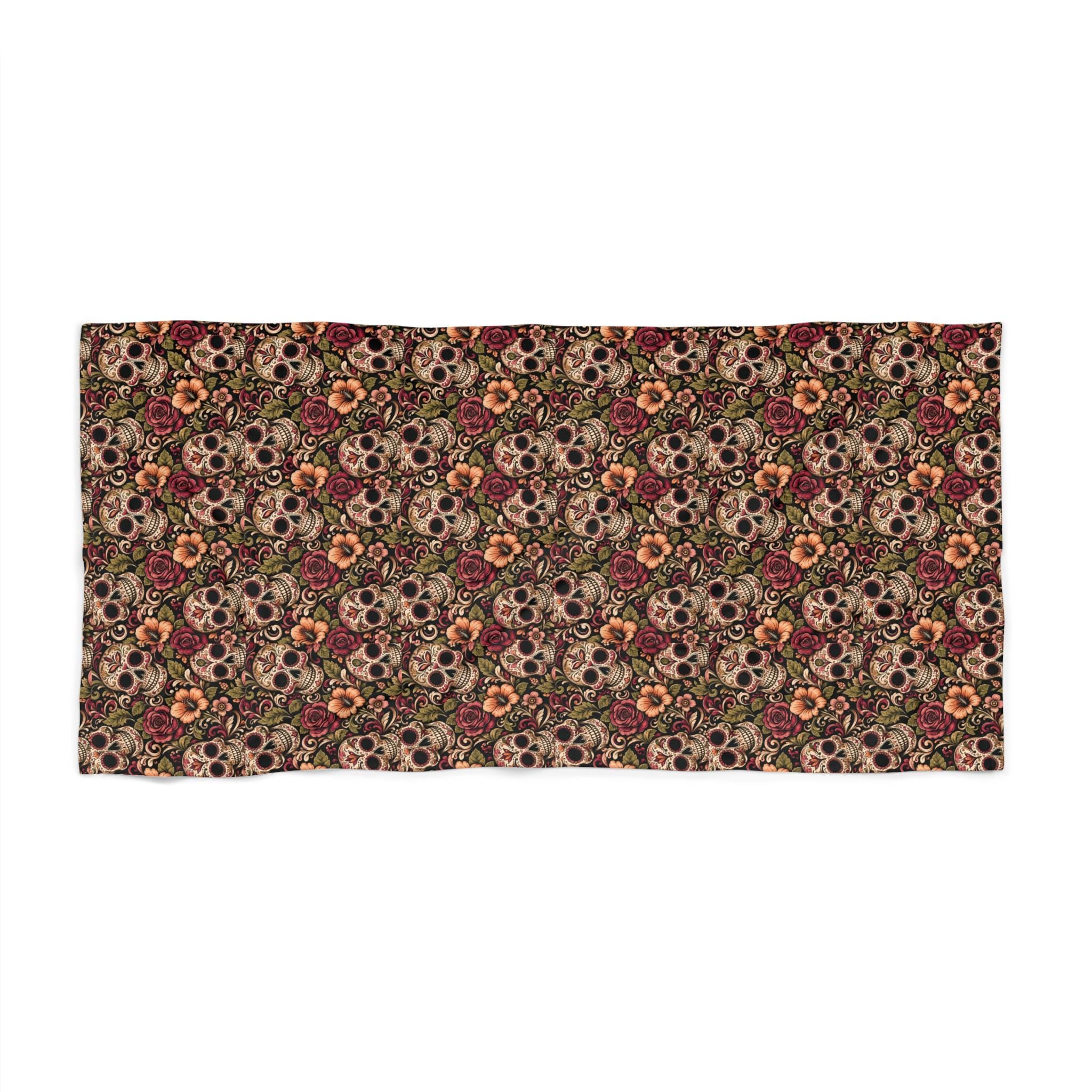 Beach Towel Vintage Sugar Skull & Floral Pattern