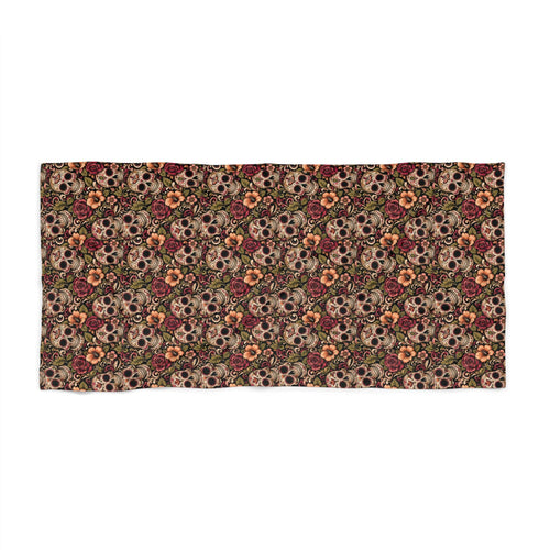 Beach Towel Vintage Sugar Skull & Floral Pattern