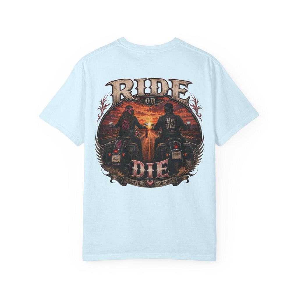 Ride or Die Motorcycle T-Shirt Biker Sunset Back Print