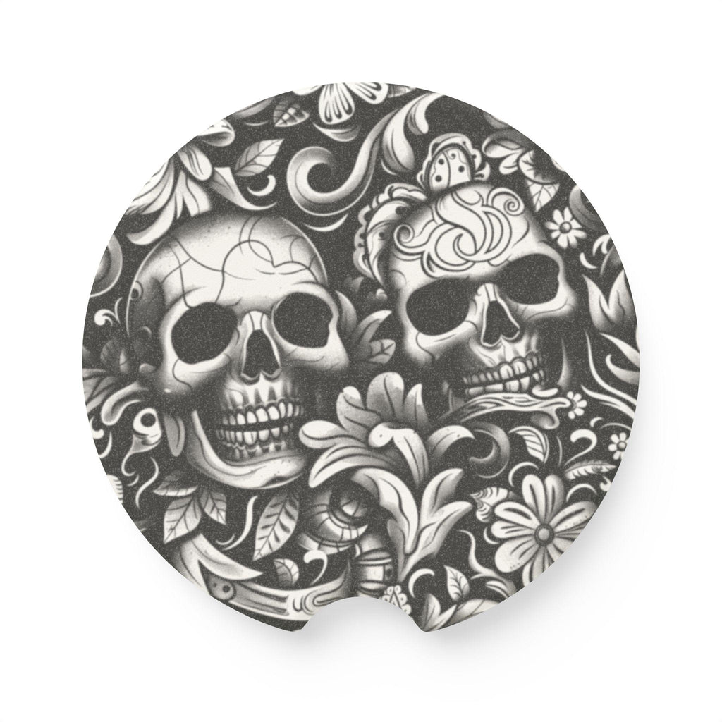 Soapstone Car Coaster — Gothic Sugar Skull Design Car Coaster