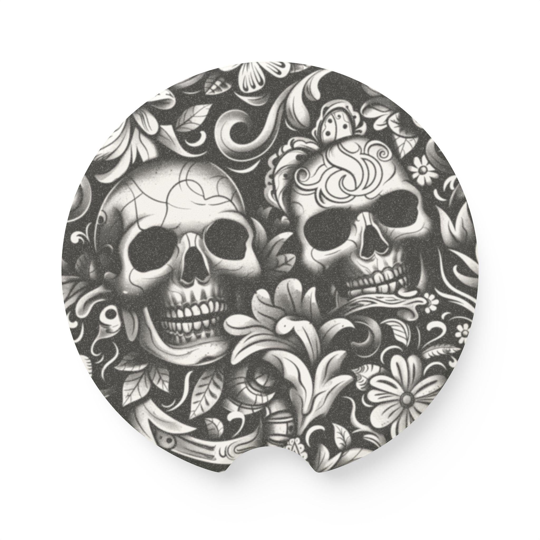 Soapstone Car Coaster — Gothic Sugar Skull Design Car Coaster