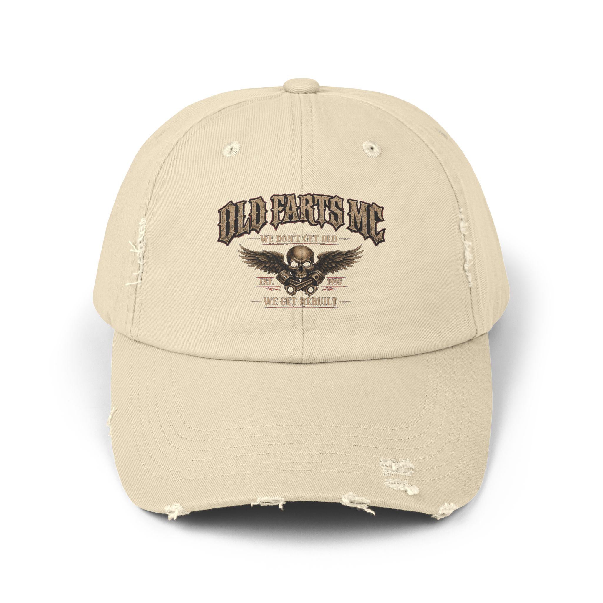 Old Farts MC Distressed Cap Vintage Skull Motorcycle Hat