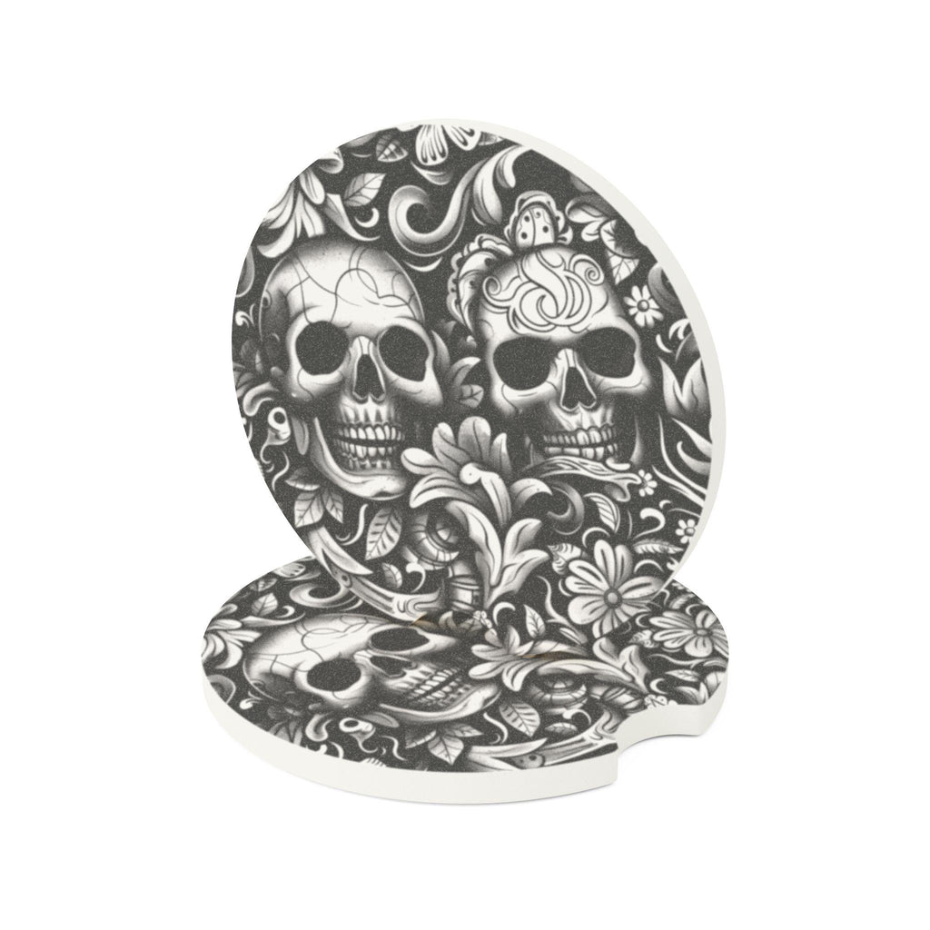Soapstone Car Coaster — Gothic Sugar Skull Design Car Coaster