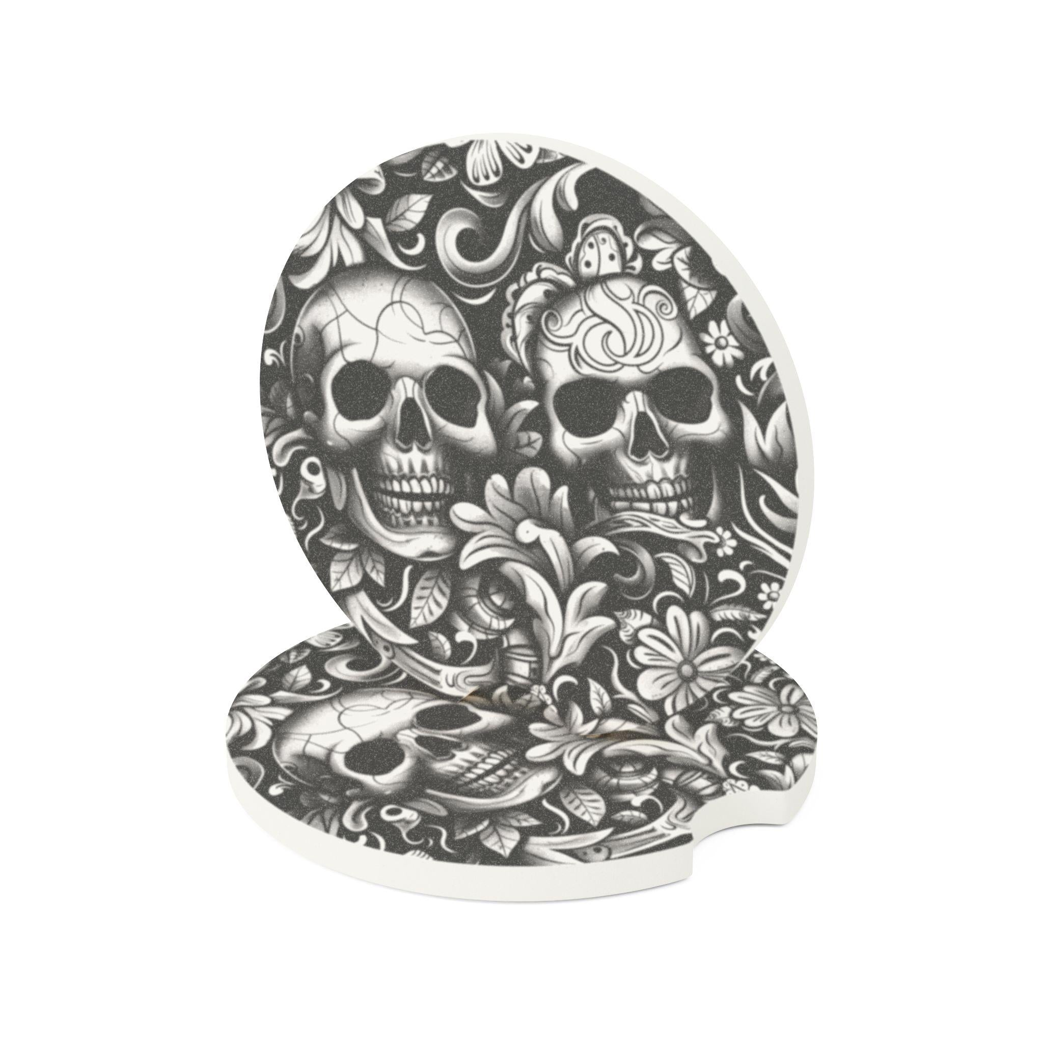 Soapstone Car Coaster — Gothic Sugar Skull Design Car Coaster