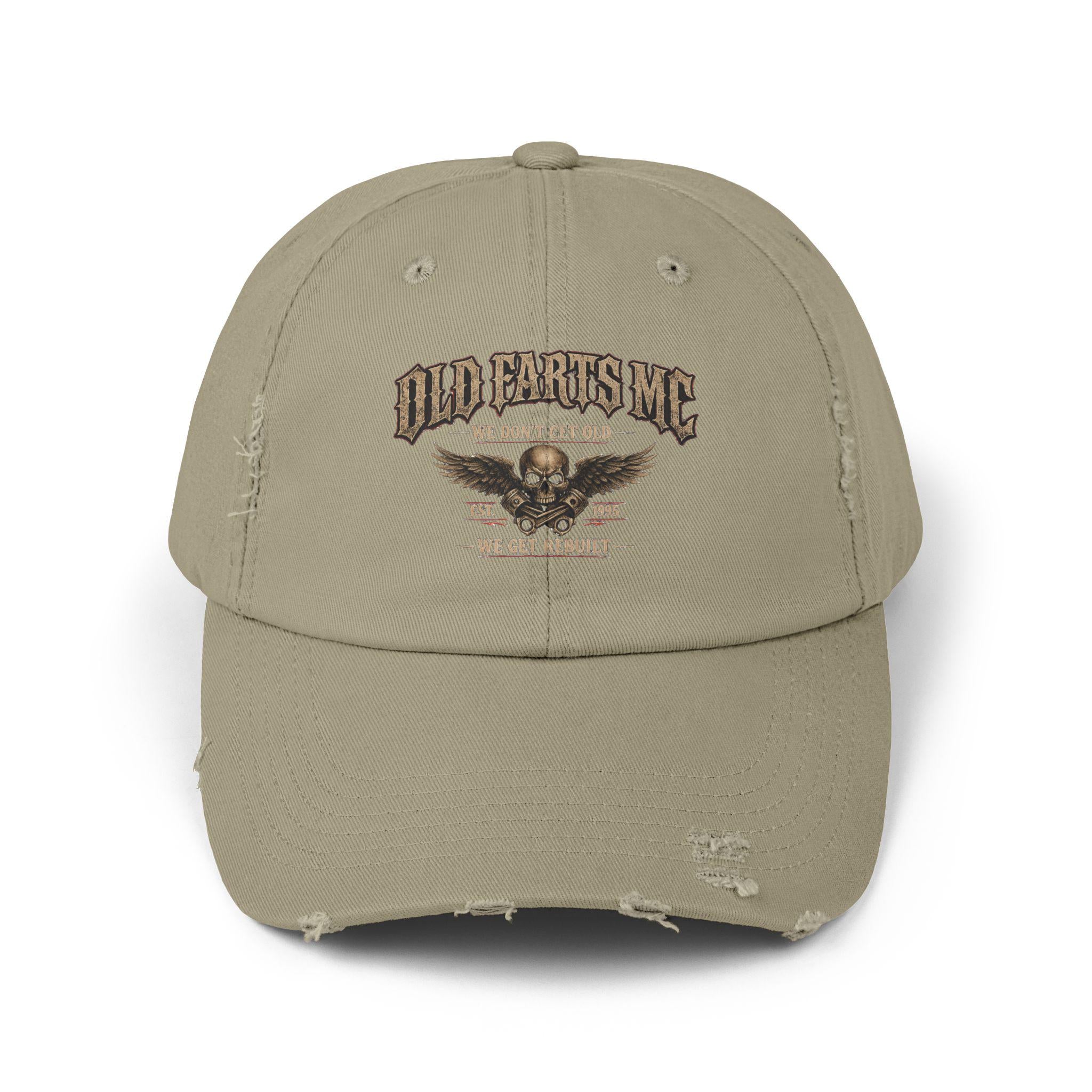 Old Farts MC Distressed Cap Vintage Skull Motorcycle Hat