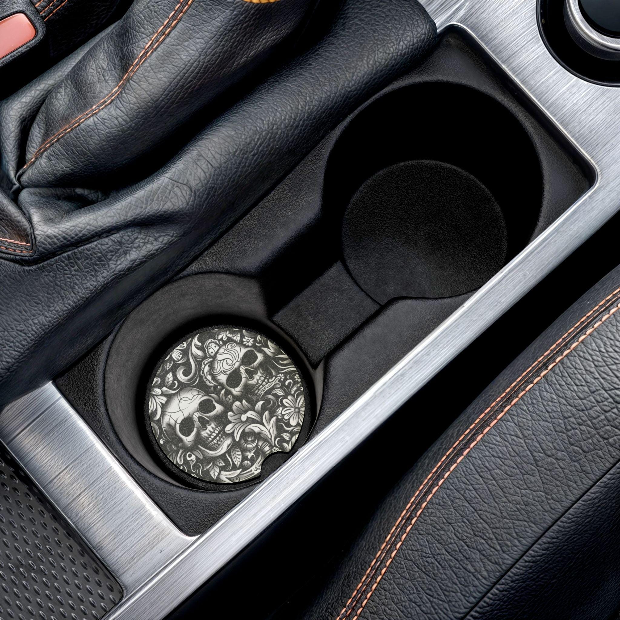 Soapstone Car Coaster — Gothic Sugar Skull Design Car Coaster