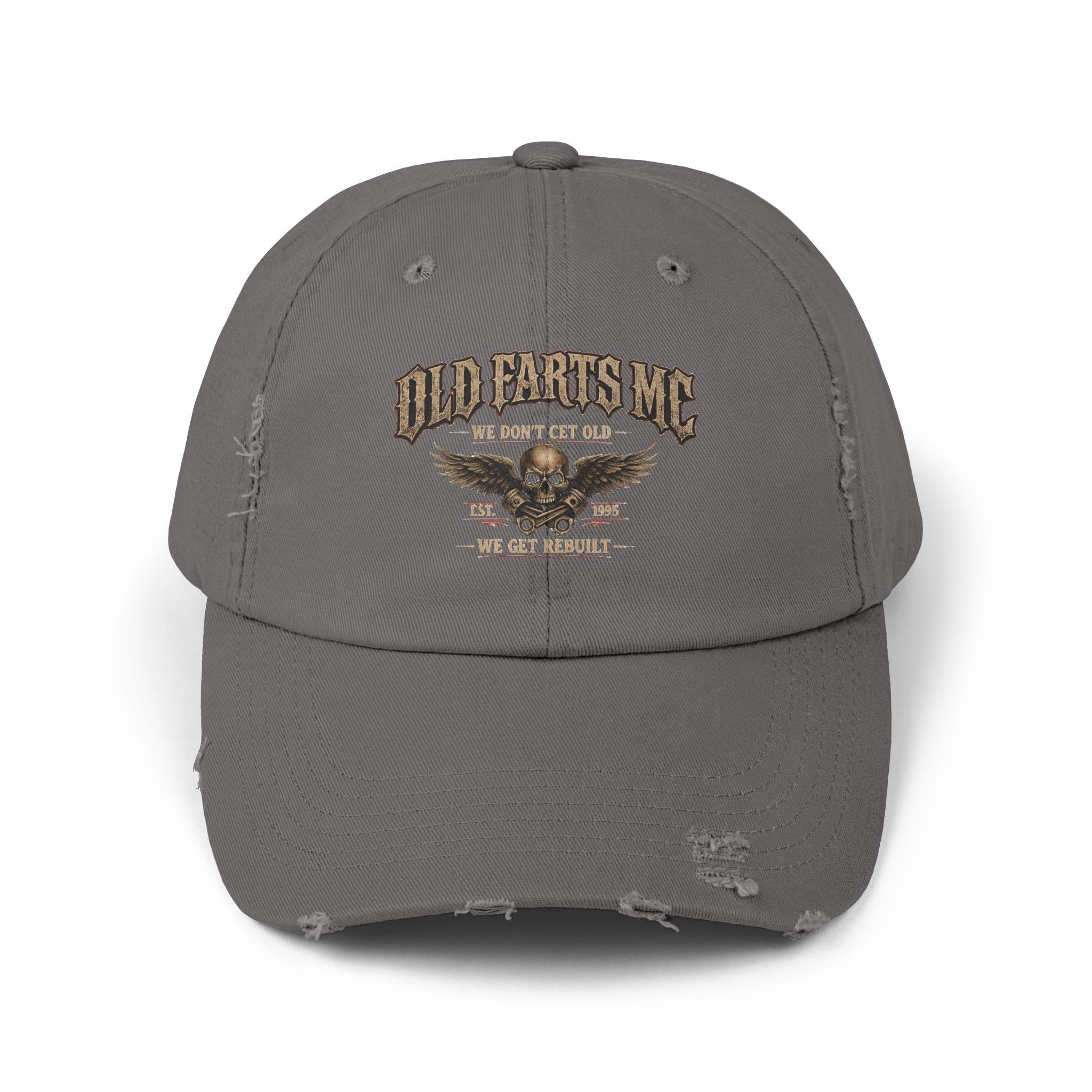 Old Farts MC Distressed Cap Vintage Skull Motorcycle Hat