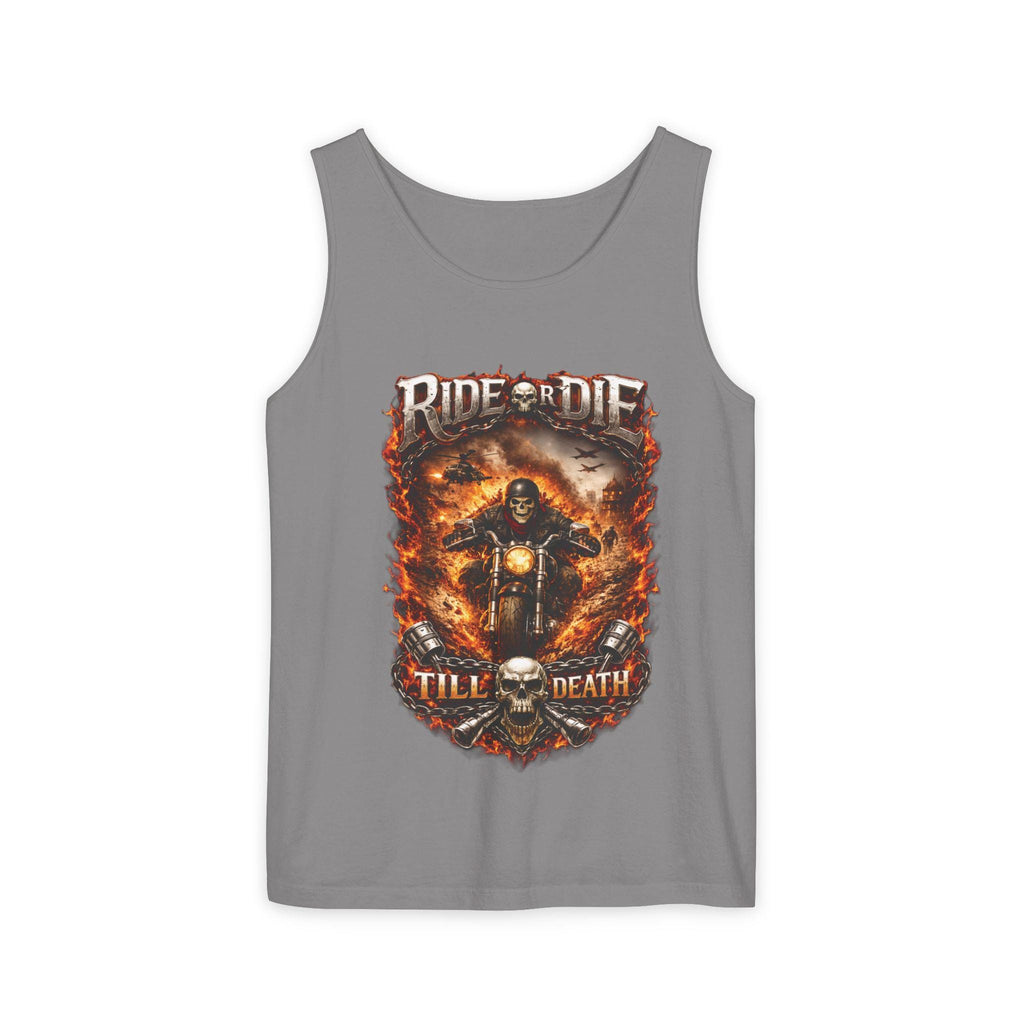 Tank Top "Ride or Die Till Death" Biker Skull Motorcycle Graphic