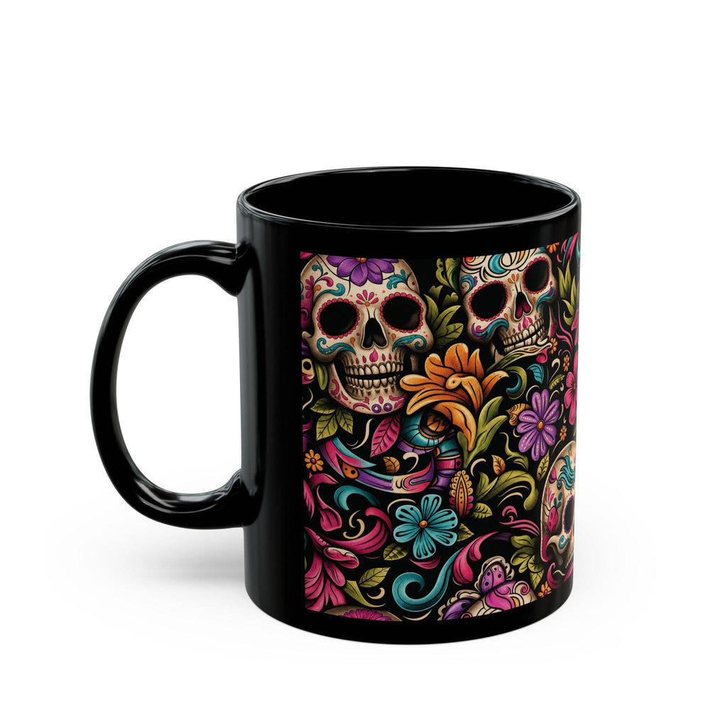 Black Day of the Dead Skull Floral Coffee Mug (11oz/15oz)