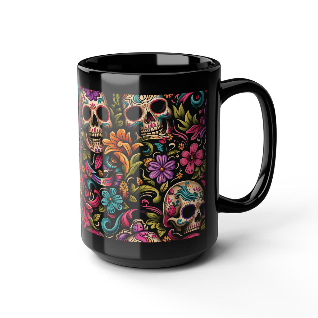 Black Day of the Dead Skull Floral Coffee Mug (11oz/15oz)