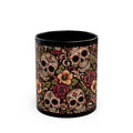 Day of the Dead Sugar Skull Black Mug Floral Calavera Coffee Cup