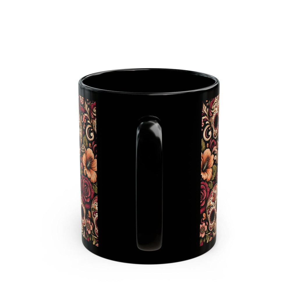 Day of the Dead Sugar Skull Black Mug Floral Calavera Coffee Cup